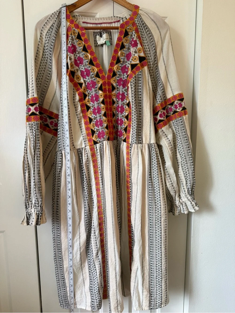 Anthropologie Cream Midi Dress with Pink & Orange Embroidery - Picture 4 of 13